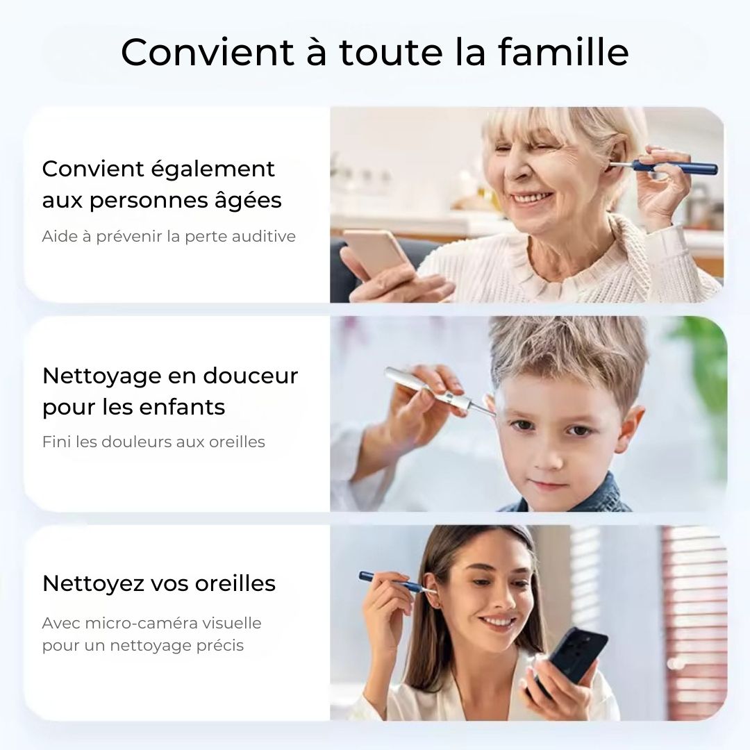 Nettoyeur d’oreilles intelligent sans fil avec caméra (Android/iOS)